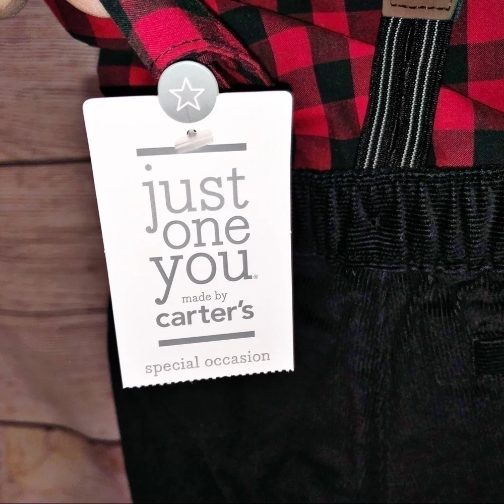 NWT Carters 3 piece holiday outfit Black and Red Buffalo Check Size 3M
